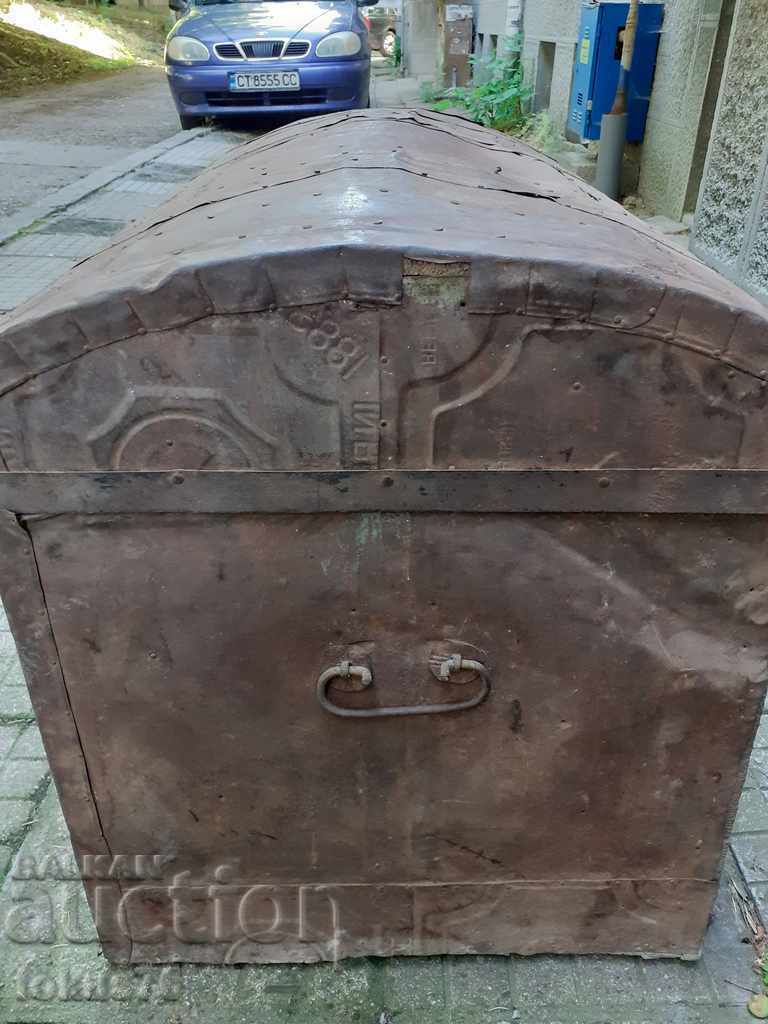 Auction Authentic old Revival chest for chaise with metal fittings Auction Authentic old Revival chest for chaise with metal fittings