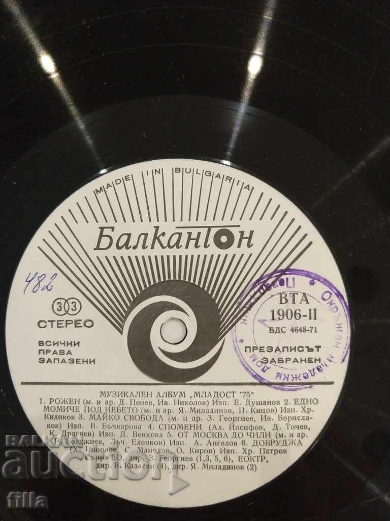 Auction Plate, Mladost '75 Music Album, VTA 1906 Auction Plate, Mladost '75 Music Album, VTA 1906
