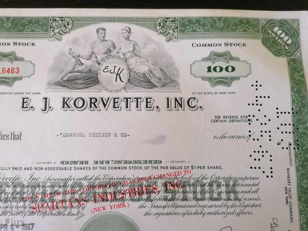 Auction Share certificate E. J. Korvette Inc. | 1967 Auction Share certificate E. J. Korvette Inc. | 1967