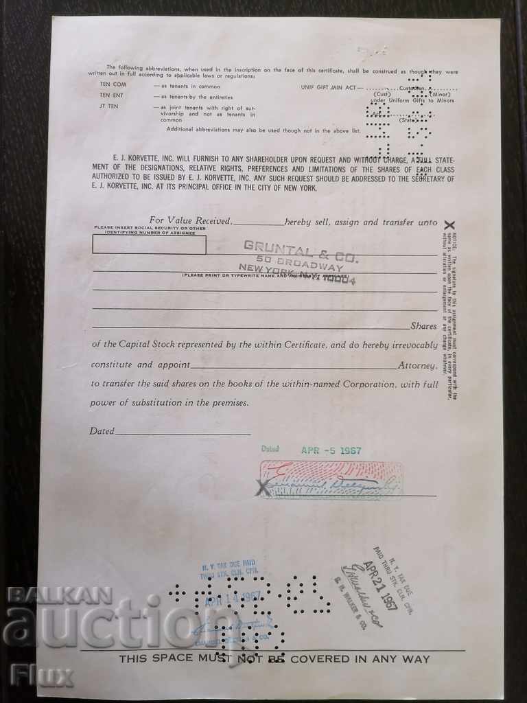 Share certificate E. J. Korvette Inc. | 1967 - 5 Share certificate E. J. Korvette Inc. | 1967 - 5