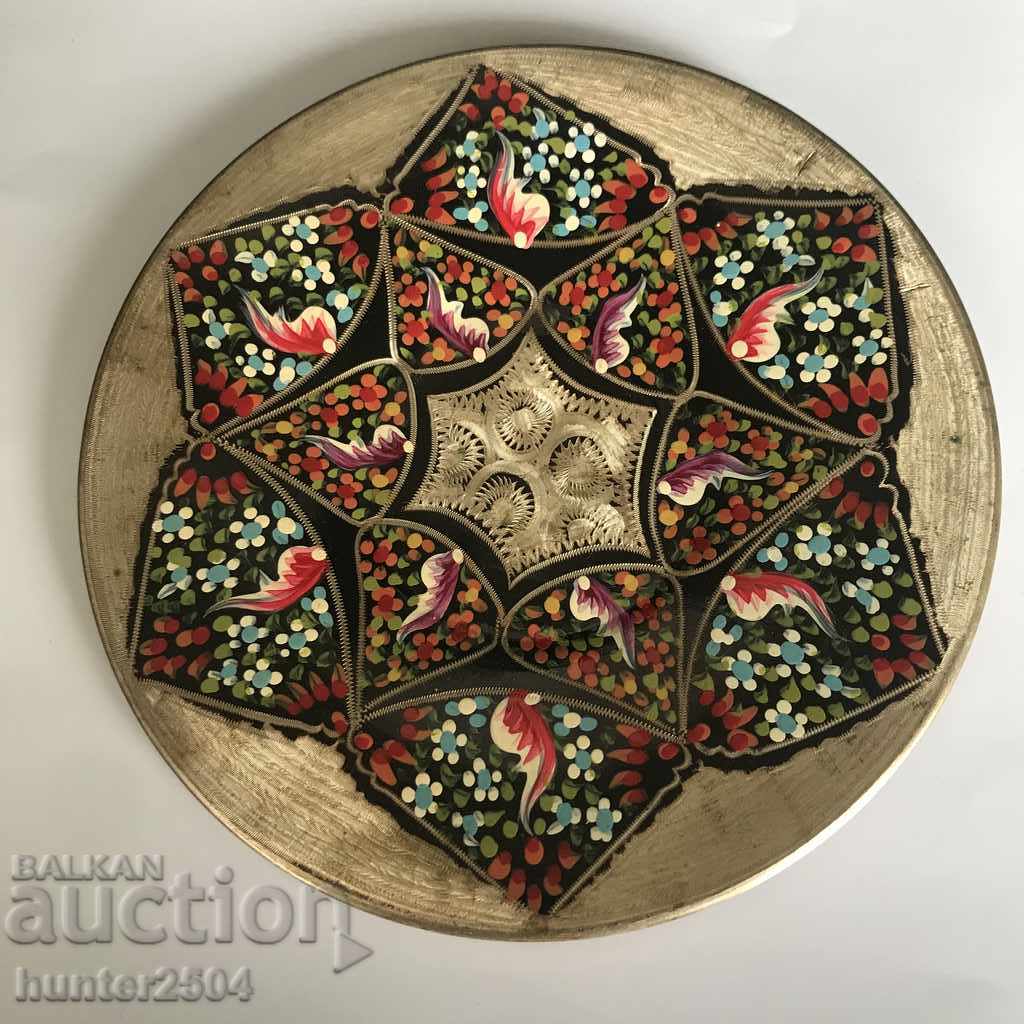 Plate - copper, painted, for the wall, 14 cm