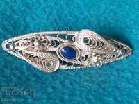 Uniquely beautiful silver brooch with lazurite