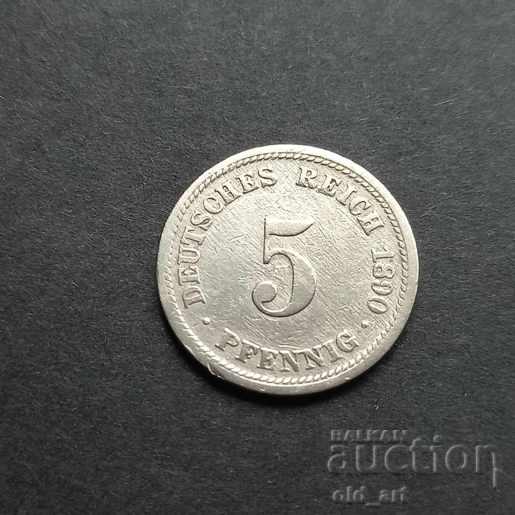 Coin - Γερμανία, 5 pfennigs 1890, D