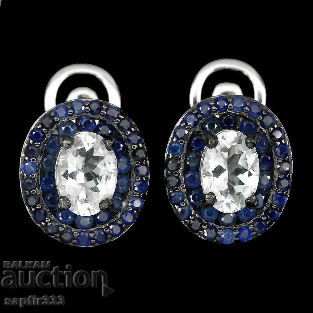 STYLISH AND ELEGANT EARRINGS WITH AQUAMARINS AND SAPPHIRE