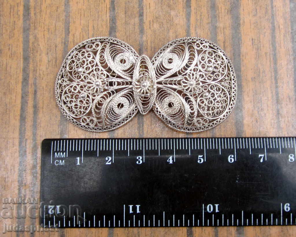 Bulgară argintie pafta, broșă, argint filigran - 7