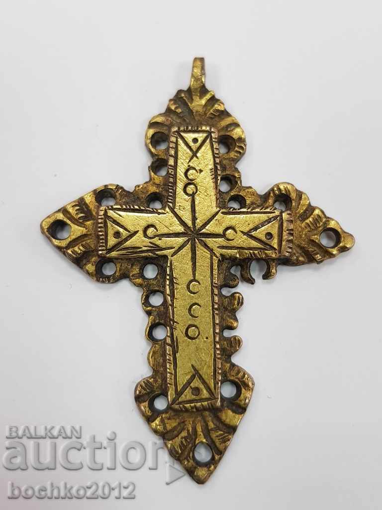 Рядък български възрожденски позлатен кръст 19 век