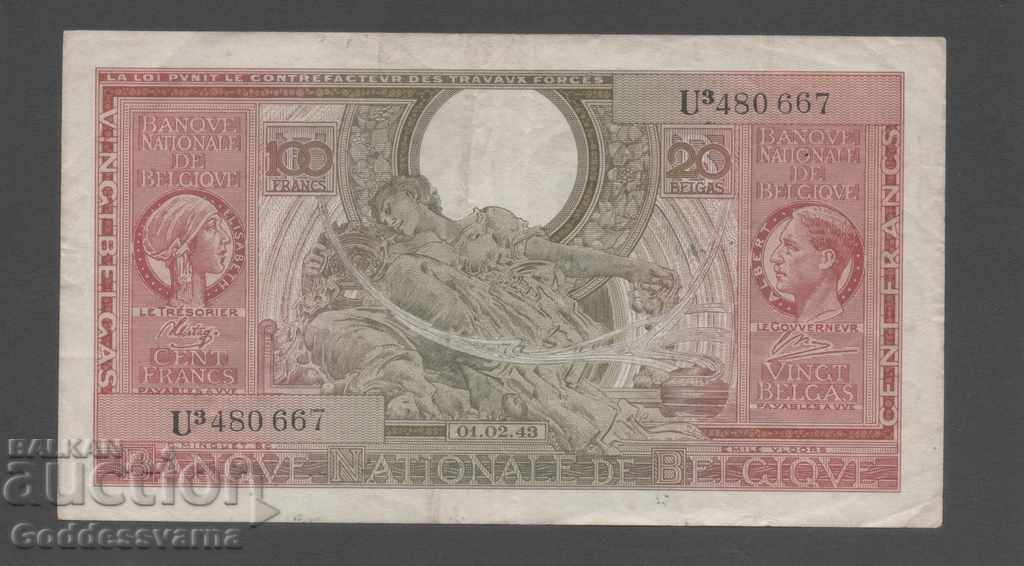Belgium 100 Francs 20 Belugas 1943 Pick 123 Ref 0667 with price 25.00 BGN | € 12.78 Belgium 100 Francs 20 Belugas 1943 Pick 123 Ref 0667 with price 25.00 BGN | € 12.78