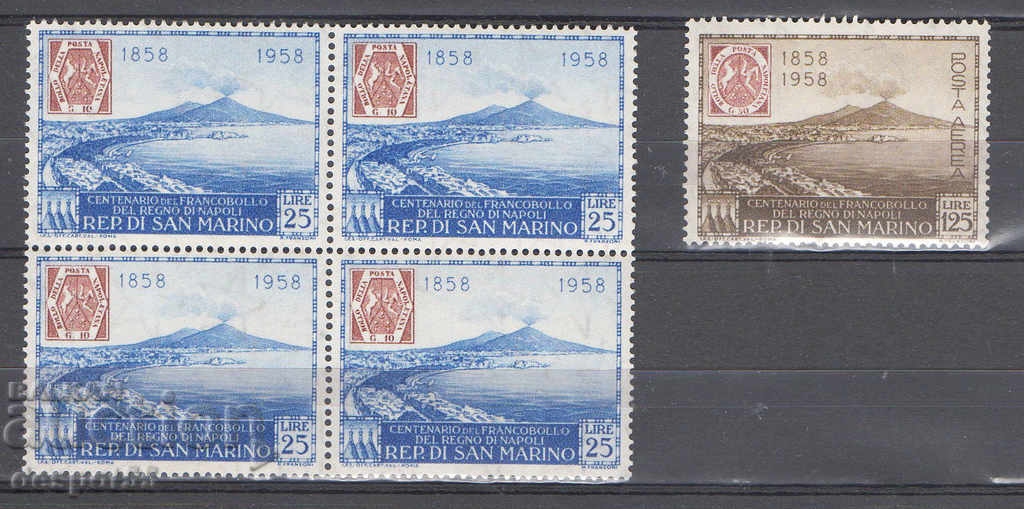 1958. Сан Марино. 100 години на пощенската марка в Неапол.