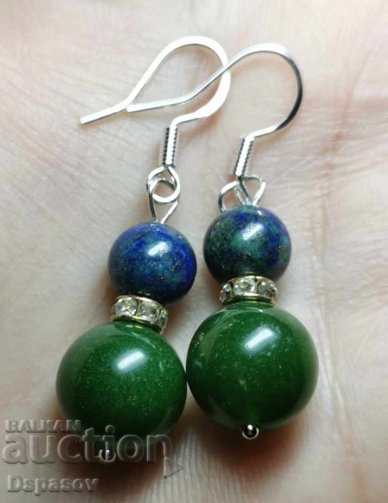 Earrings Earrings made of Natural Stone Jade and Azurmalahite Azurite