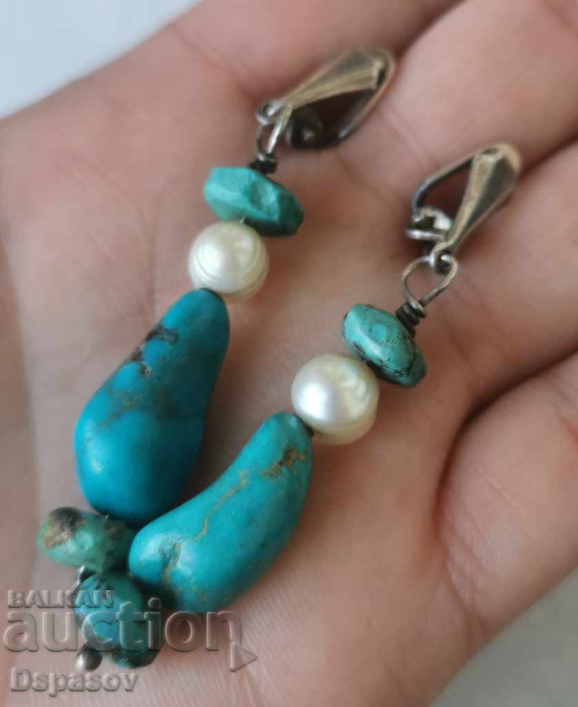 Silver Earrings with Turquoise and Pearl