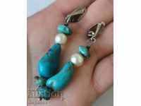 Silver Earrings with Turquoise and Pearl