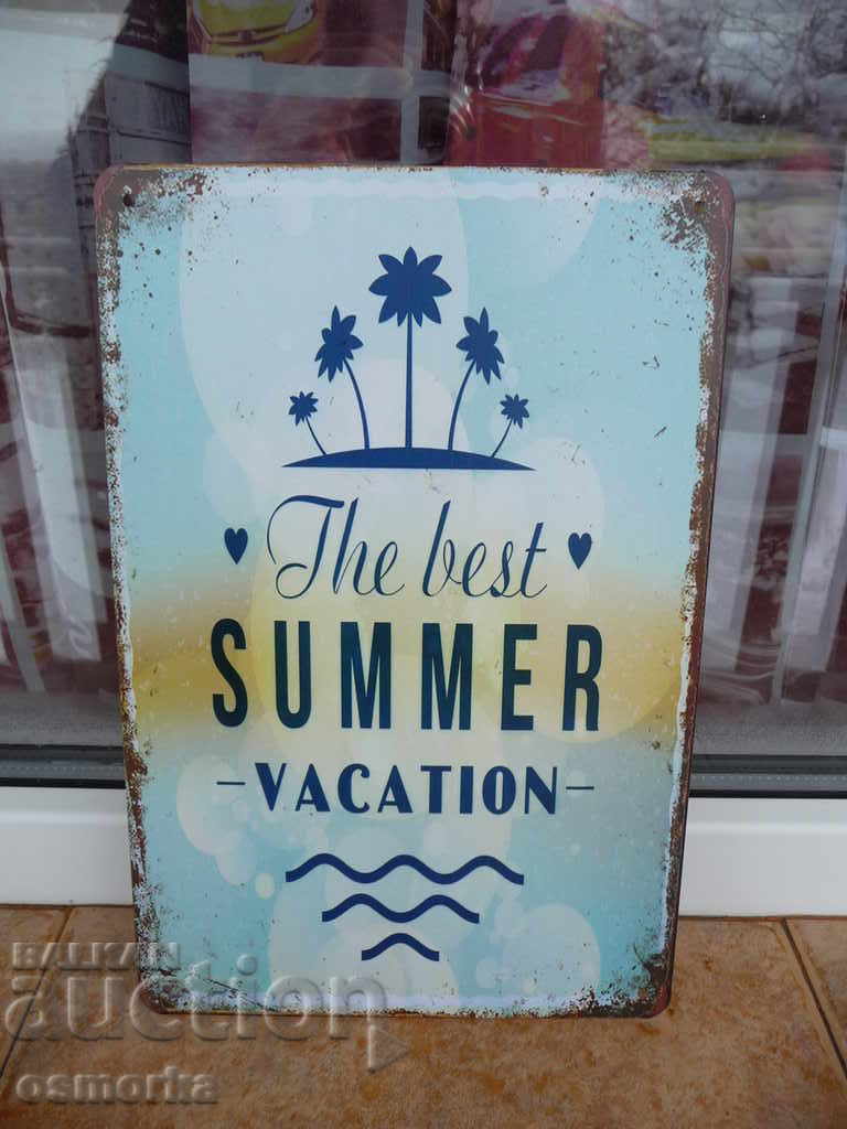 Metal plate inscription The best summer vacation sea palm trees