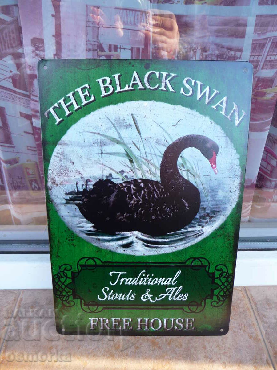 Metal sign various black swan swans fairy tale lake