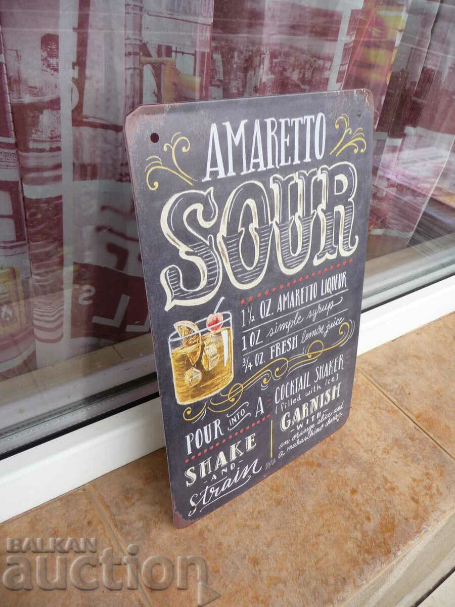 Auction Metal plate cocktail Amaretto Sour liqueur syrup fresh lemon Auction Metal plate cocktail Amaretto Sour liqueur syrup fresh lemon