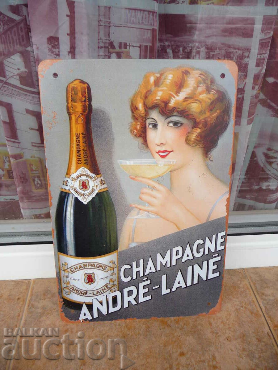 Metal sign champagne large glass cheers vintage France with price 18.00 BGN | € 9.20 Metal sign champagne large glass cheers vintage France with price 18.00 BGN | € 9.20