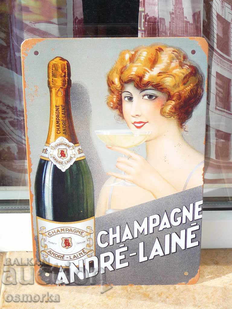 Metal sign champagne large glass cheers vintage France