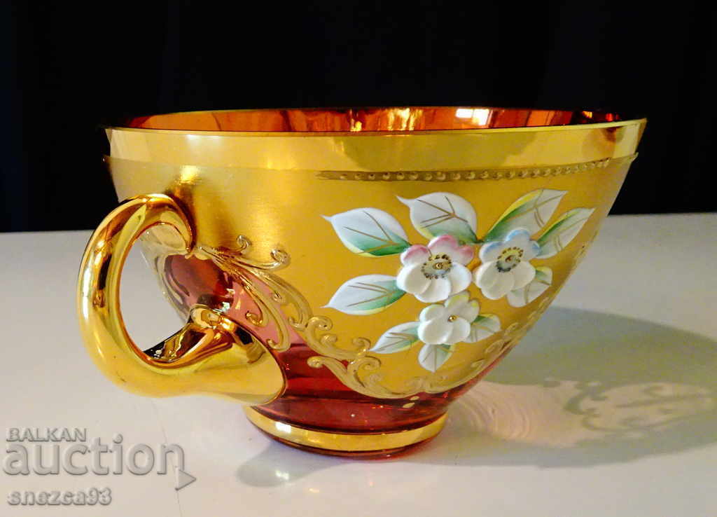 Bohemia crystal glass with saucer, gold. with price 149.00 BGN | € 76.18 Bohemia crystal glass with saucer, gold. with price 149.00 BGN | € 76.18