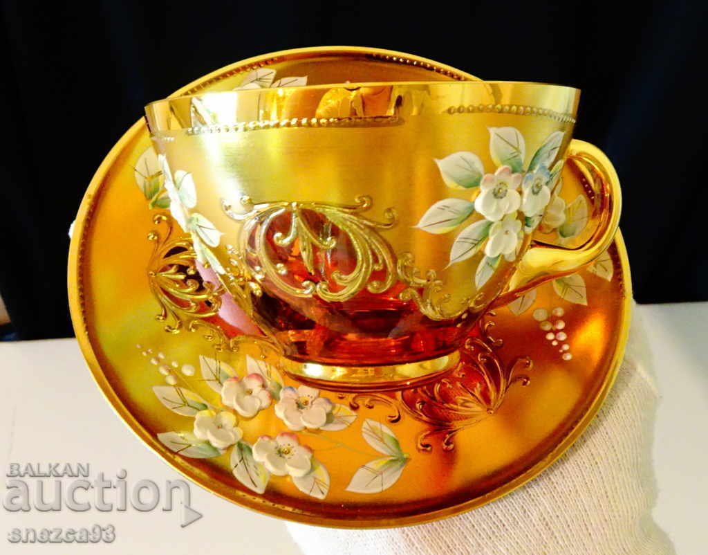 Bohemia crystal glass with a plate, gold.