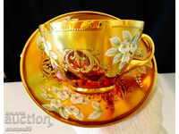 Bohemia crystal glass with saucer, gold.