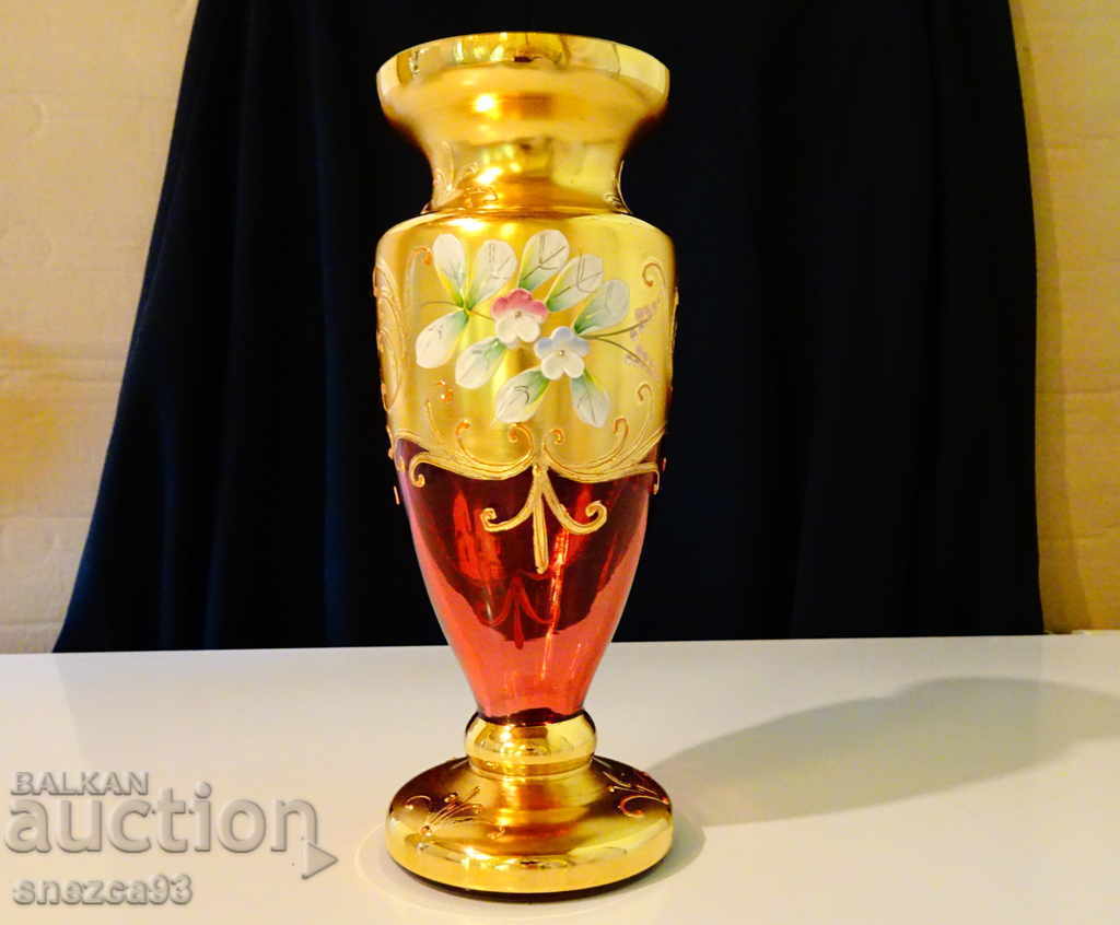 Auction Bohemia crystal vase, gold. Auction Bohemia crystal vase, gold.