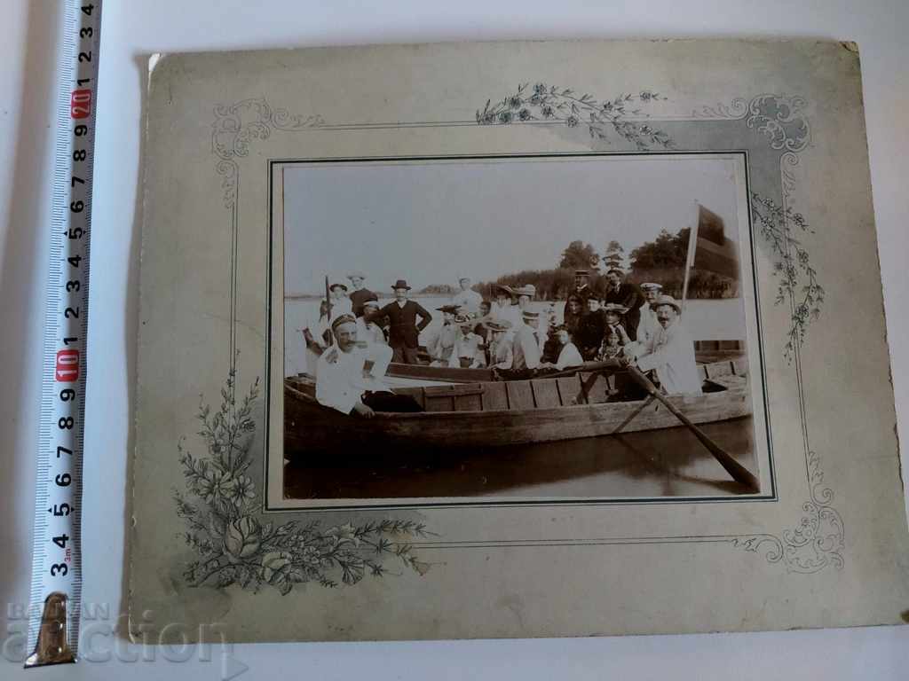 1905 OFICIERI STEGI DE BARCĂ FOTOGRAFIE VECHE CARTON FOTOGRAFIC