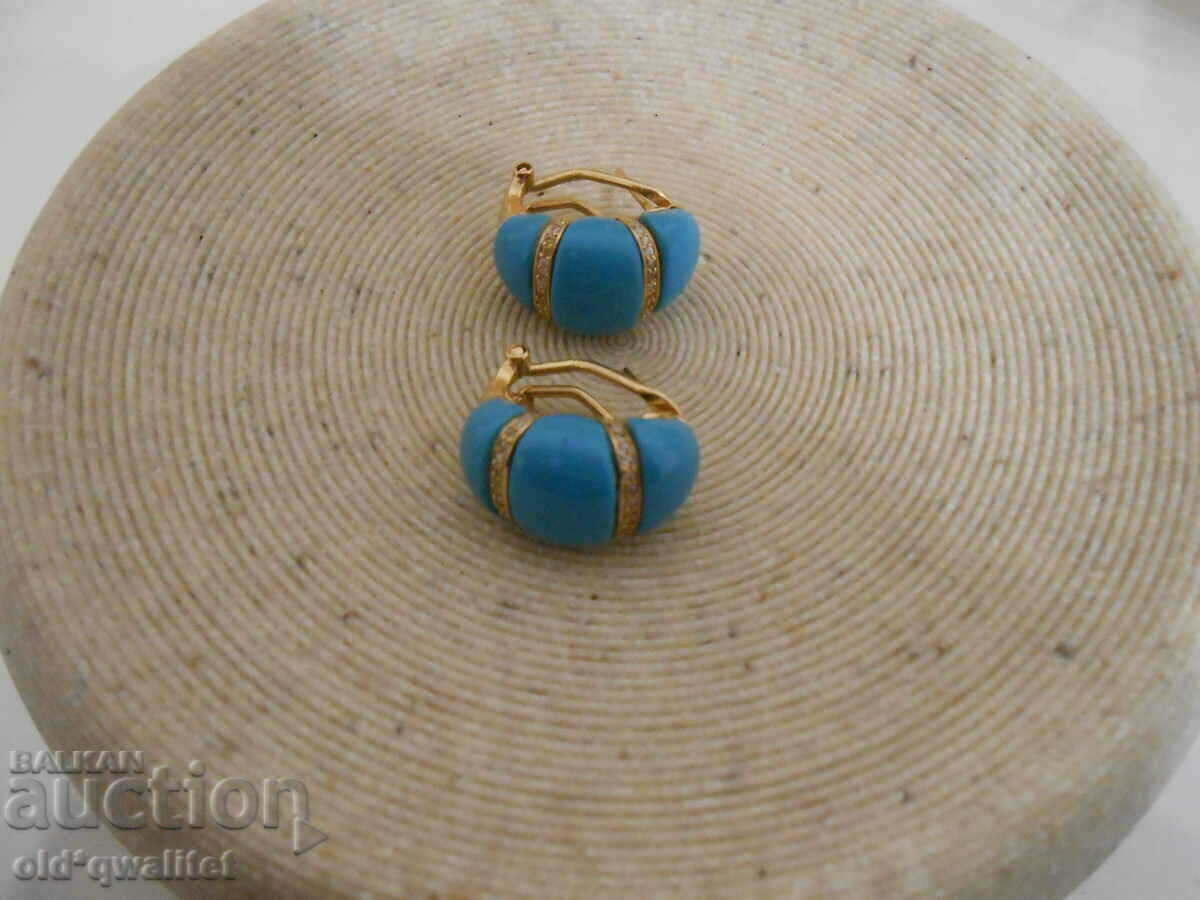 Auction Beautiful EARRINGS, silver with gilding, blue stones and zircons Auction Beautiful EARRINGS, silver with gilding, blue stones and zircons