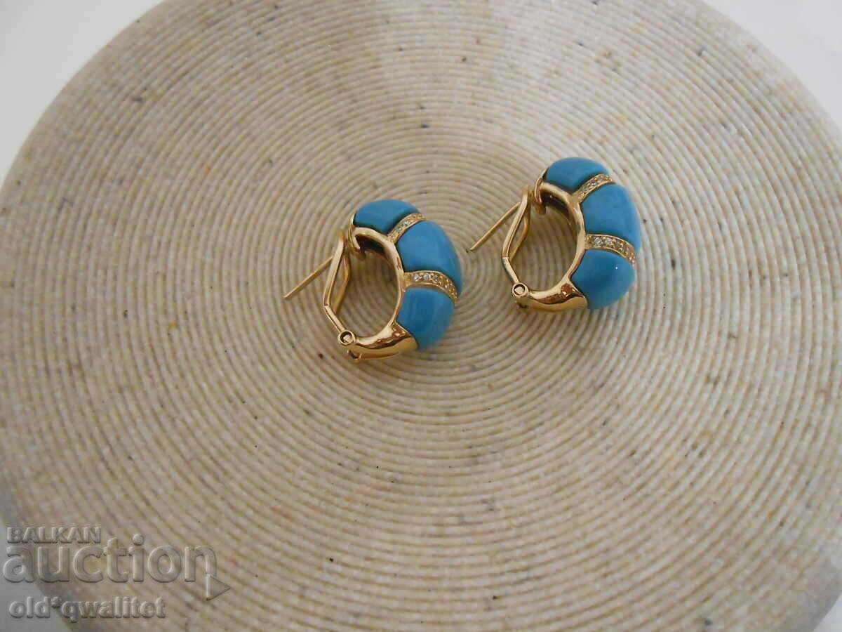 Delivery of Beautiful EARRINGS, silver with gilding, blue stones and zircons Delivery of Beautiful EARRINGS, silver with gilding, blue stones and zircons