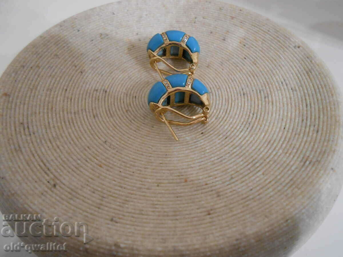 Beautiful EARRINGS, silver with gilding, blue stones and zircons - 5 Beautiful EARRINGS, silver with gilding, blue stones and zircons - 5