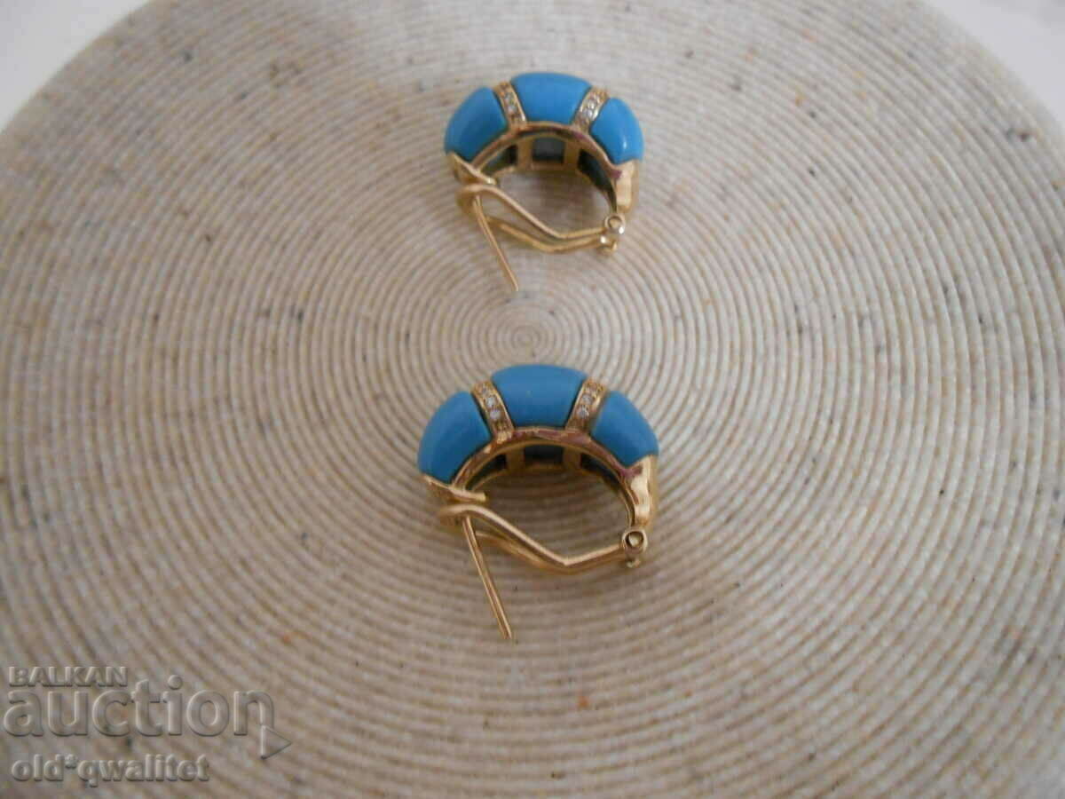 Beautiful EARRINGS, silver with gilding, blue stones and zircons - 6 Beautiful EARRINGS, silver with gilding, blue stones and zircons - 6