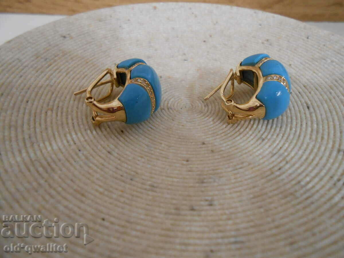 Beautiful EARRINGS, silver with gilding, blue stones and zircons - 7 Beautiful EARRINGS, silver with gilding, blue stones and zircons - 7