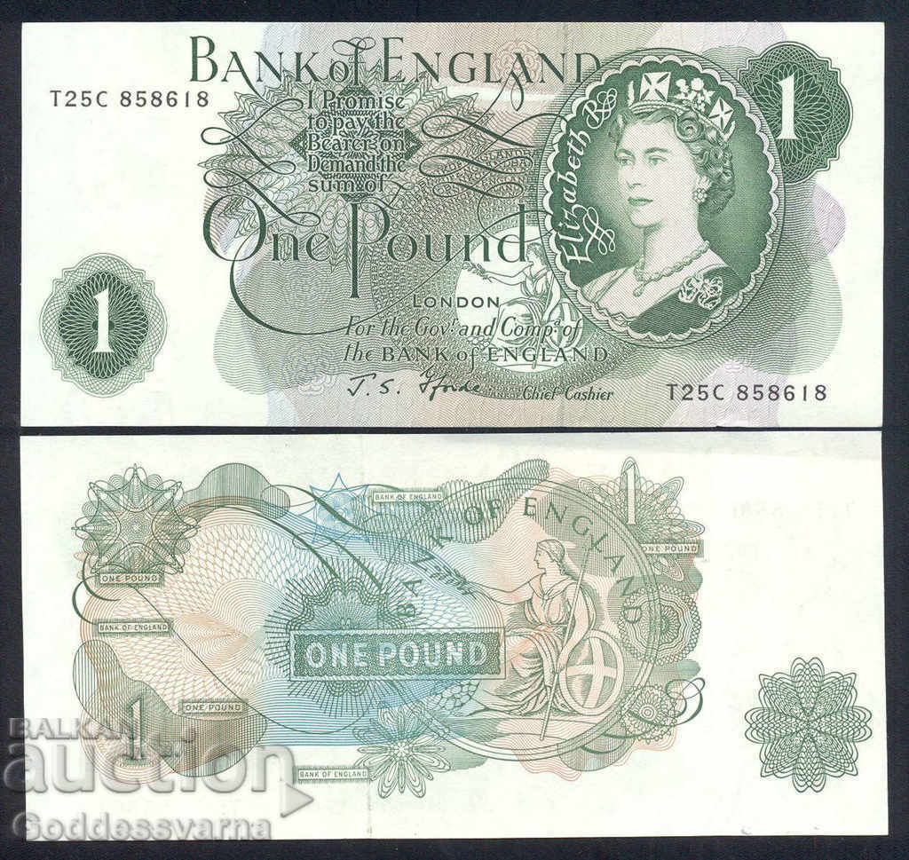 England Great Britain 1 Pound 1966 aUNC Pick 374e Ref 8618 England Great Britain 1 Pound 1966 aUNC Pick 374e Ref 8618
