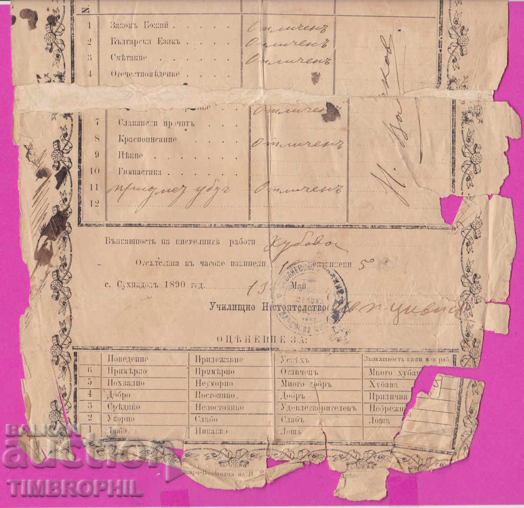 Auction  262977/1890 Certificate - the village of Suhindol Sevlievo