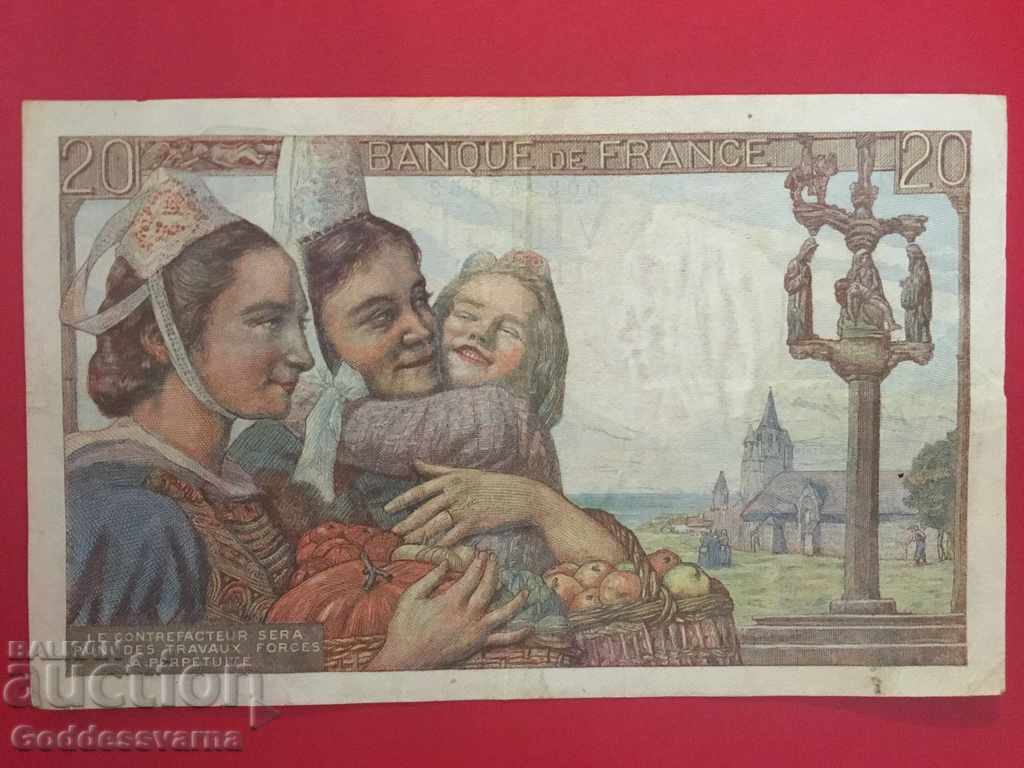 France 20 Francs 12.2.1942 Pick 100a Ref 3553 с цена 35.00 лв. | € 17.90 France 20 Francs 12.2.1942 Pick 100a Ref 3553 с цена 35.00 лв. | € 17.90