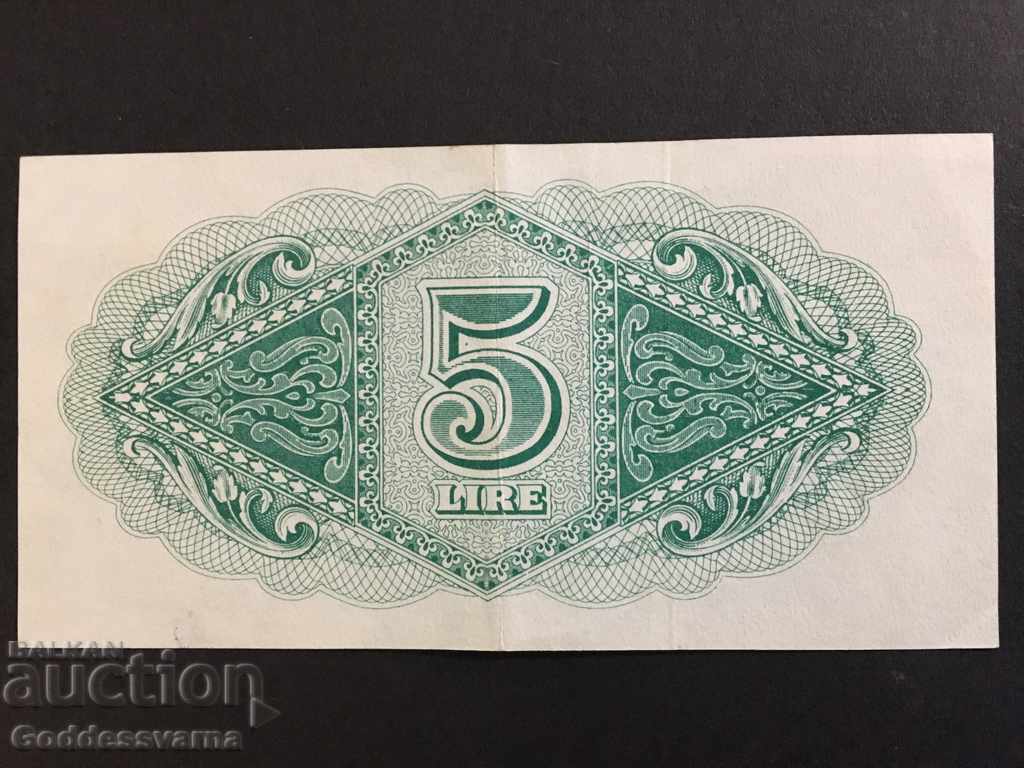 Delivery of Libya 5 Lire 1943 Tripolitania British Military Pick M3a Unc Delivery of Libya 5 Lire 1943 Tripolitania British Military Pick M3a Unc