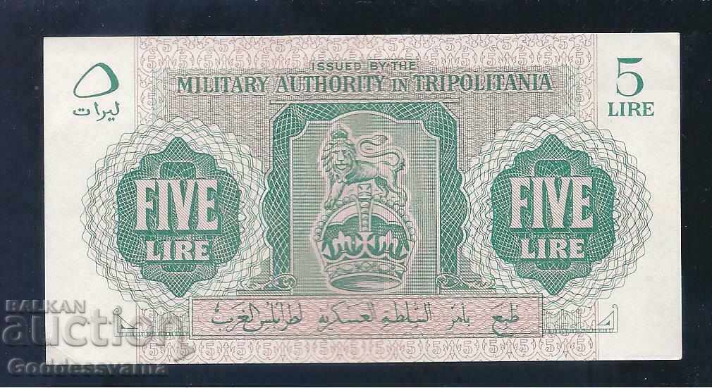 Libya 5 Lire 1943 Tripolitania British Military Pick M3a Unc