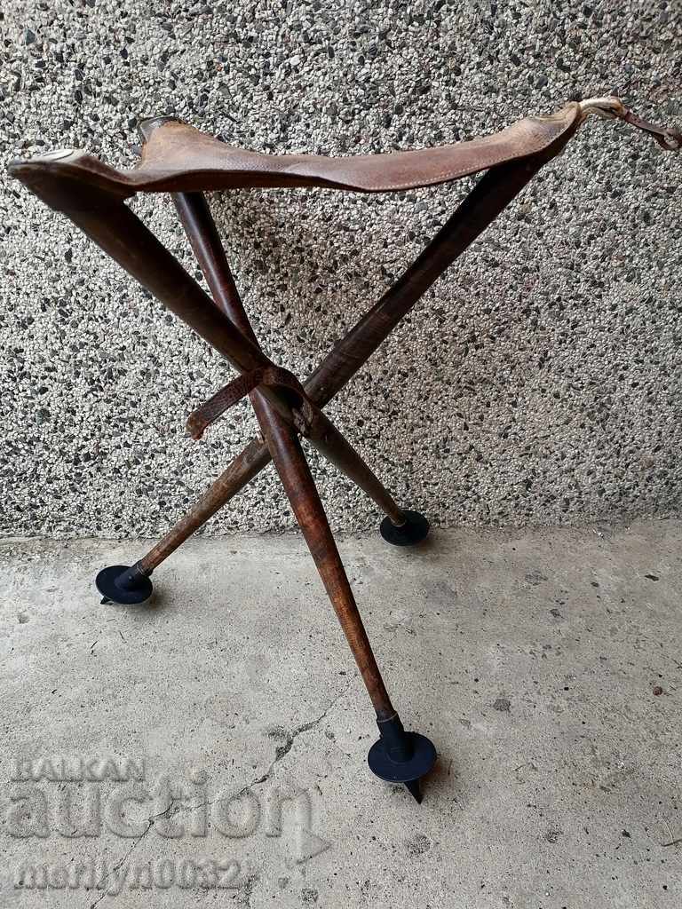 Λειτουργός πτυσσόμενη καρέκλα από δέρμα και ξύλο ΑΡΧΙΚΟ WW1 Doiran