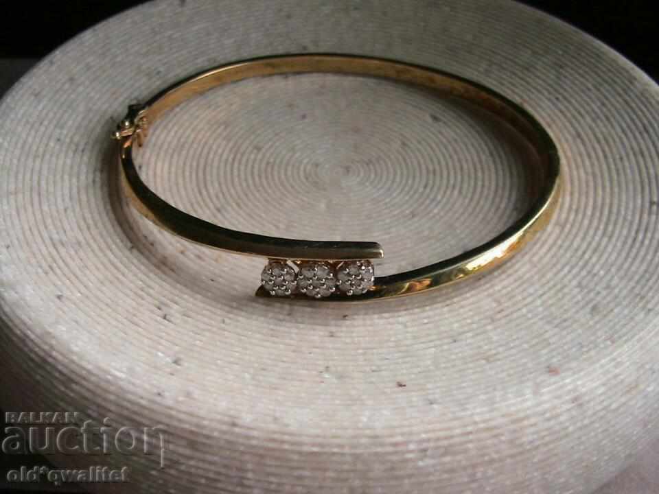 Silver BRACELET with gold plating and Diamonds, Silver 925