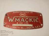 METAL PLATE - W. MACKIE LAMBERT LONDON