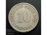 Imperiul German. 10 pfennig 1907 (A).