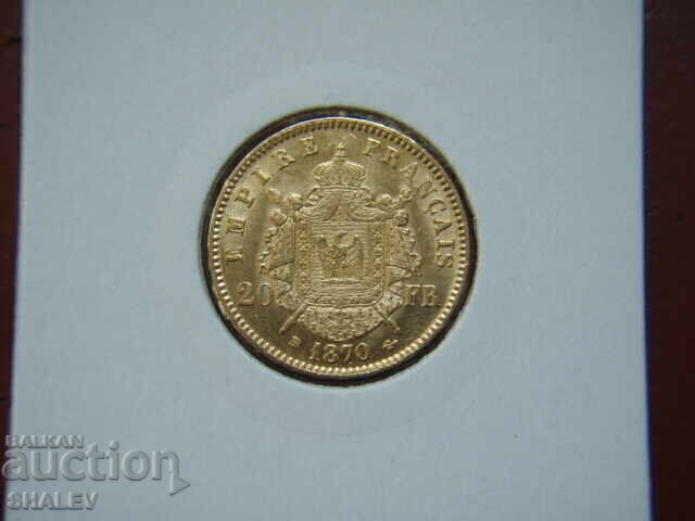 Licitație 20 franci 1870 BB Franța (20 franci Franța) - AU/Unc (aur)