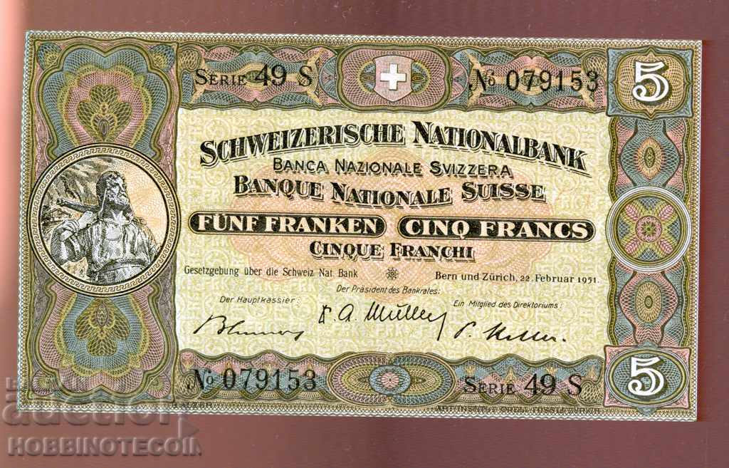 ELVETIA ELVETIA 5 Franc numar 1951 NOU UNC