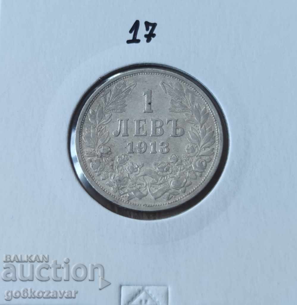 Bulgaria 1 lev 1913 Monedă de argint păstrată!