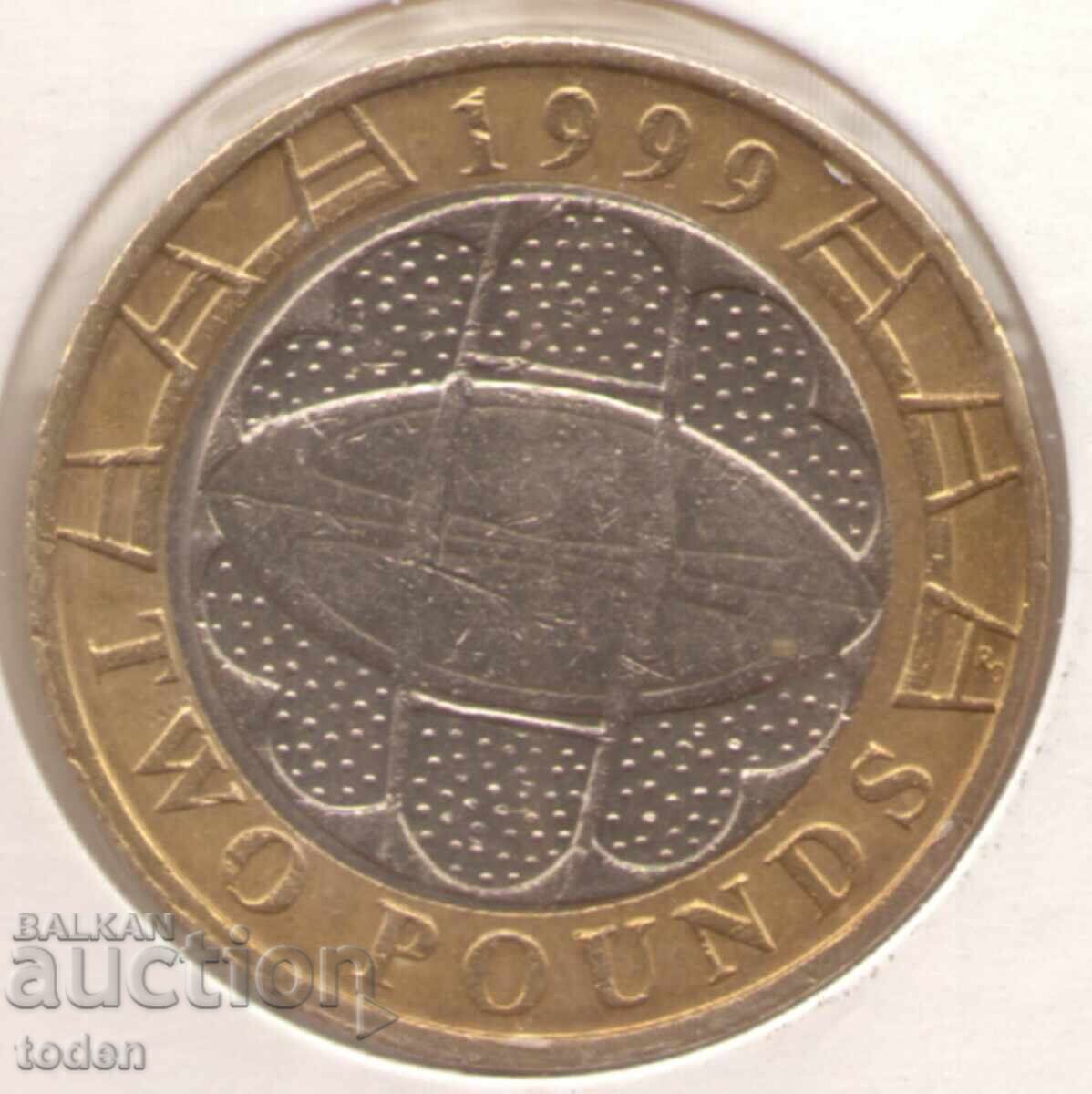 Regatul Unit-2 lire-1999-KM# 999-Cupa Mondială de rugby