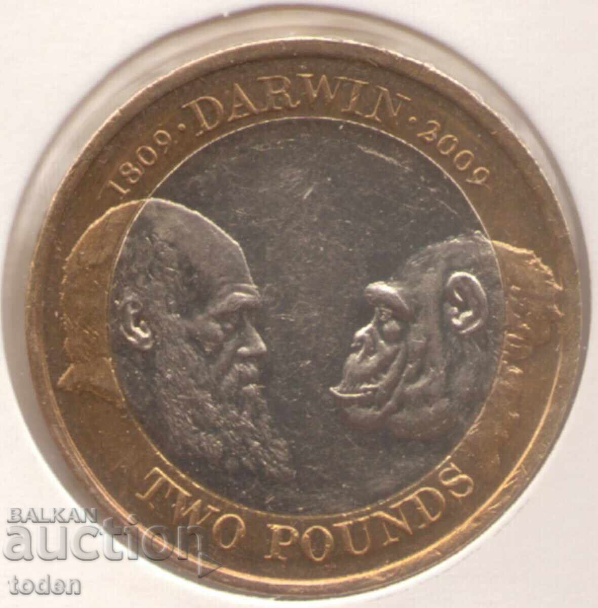 Regatul Unit-2 Pounds-2009-KM# 1115-Charles Darwin