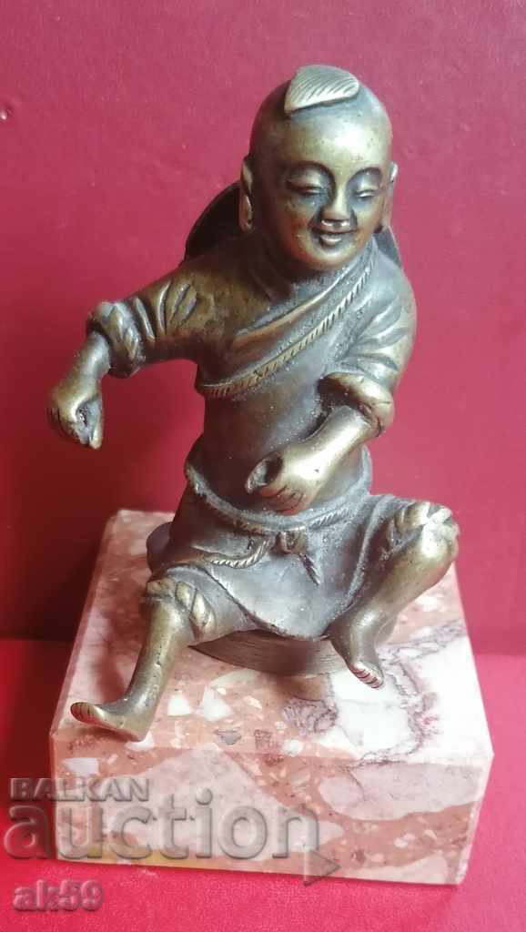 Old figurine of a monk - small plastic - bronze