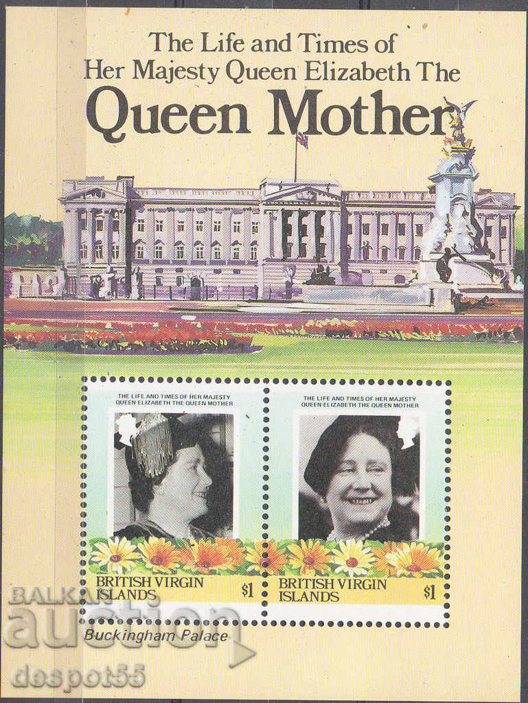 1985. Brit. Virgin Islands. Queen Mother of 85. Block