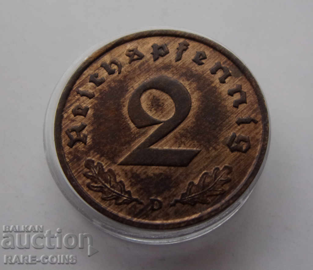 Германия III Райх 2 Пфениг 1936 D  UNC  Rare Оригинал