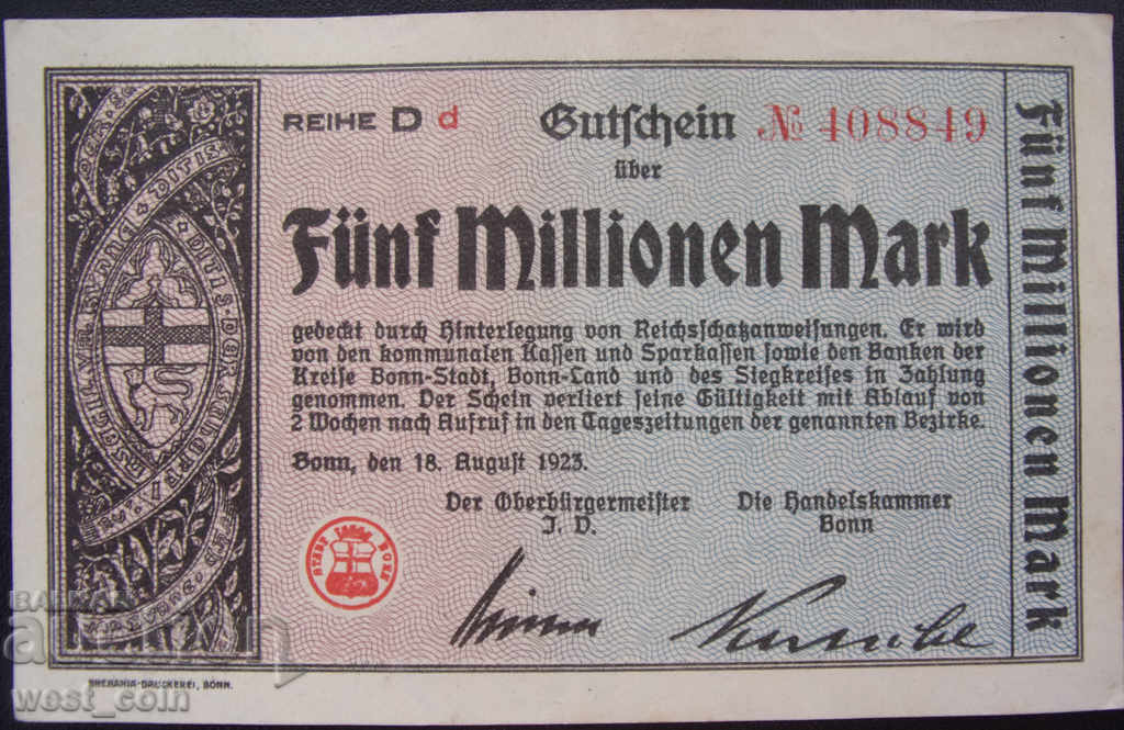 Banknote Collection Germany 5,000,000 Mark 1923 R rare