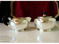 German silver-plated jug and sugar bowl, marking.