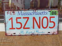 Metal plate number Massachusetts US state decor